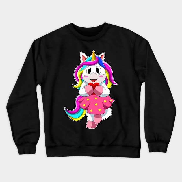 Unicorn with Heart Crewneck Sweatshirt by Markus Schnabel